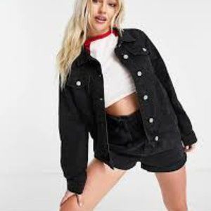 Only you black denim cropped trucker jacket szM